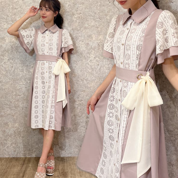 レース切り替えバイカラーOP[品番：IGAW0001758]｜axes femme