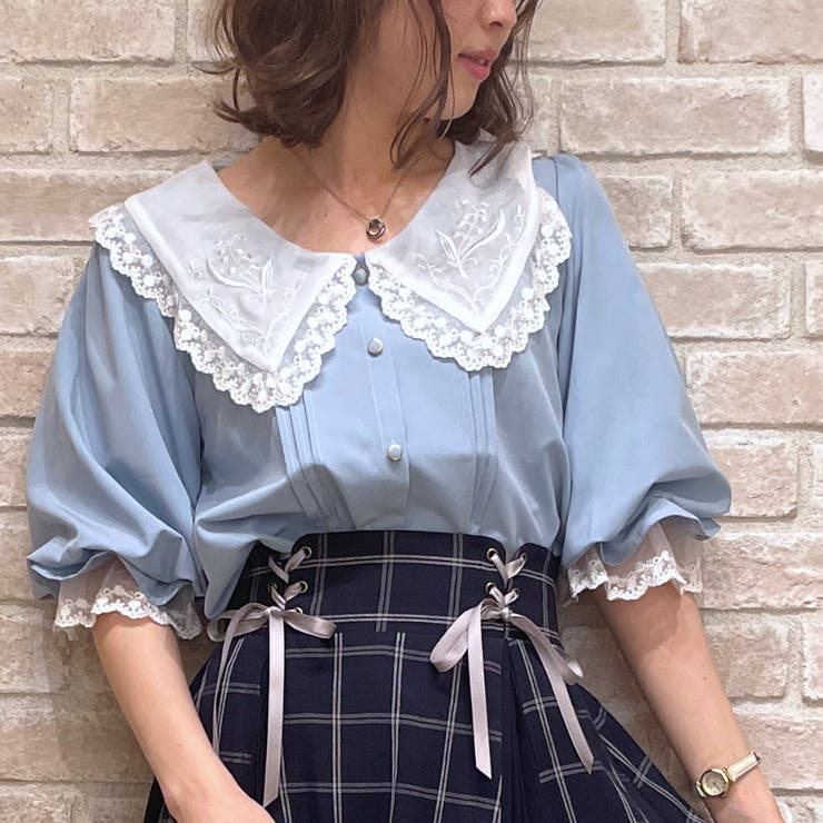 襟刺繍ボリューム袖BL[品番：IGAW0001799]｜axes femme