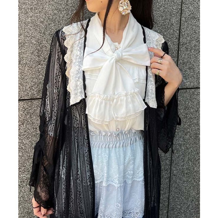 axes femme アクシーズファム ブラウス アイボリー レース フリル アンティーク風フリルブラウス｜アクシーズファムの通販｜&mall