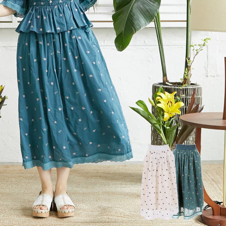 ミニローズ刺繍ロングスカート[品番：IGAW0001822]｜axes femme