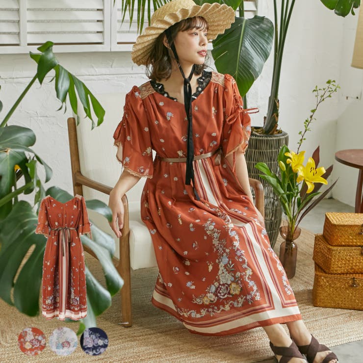 アクシーズファム茶系薔薇柄チュニック 渋かっ
