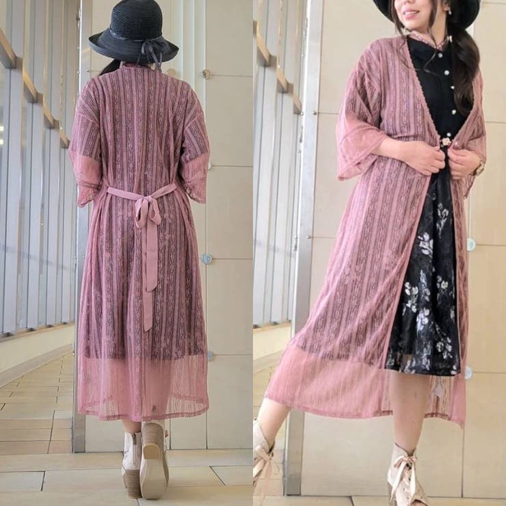 ストライプ柄総レースガウン[品番：IGAW0001827]｜axes femme