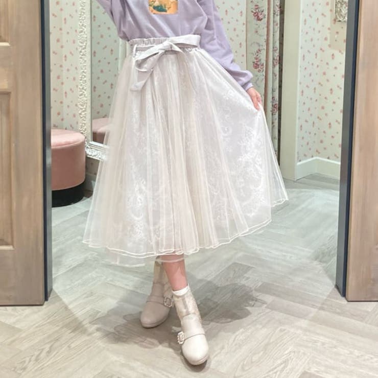 alice auaa レースチュールスカート白 レース×チュールロングSK[品番：IGAW0001473]｜axes femme