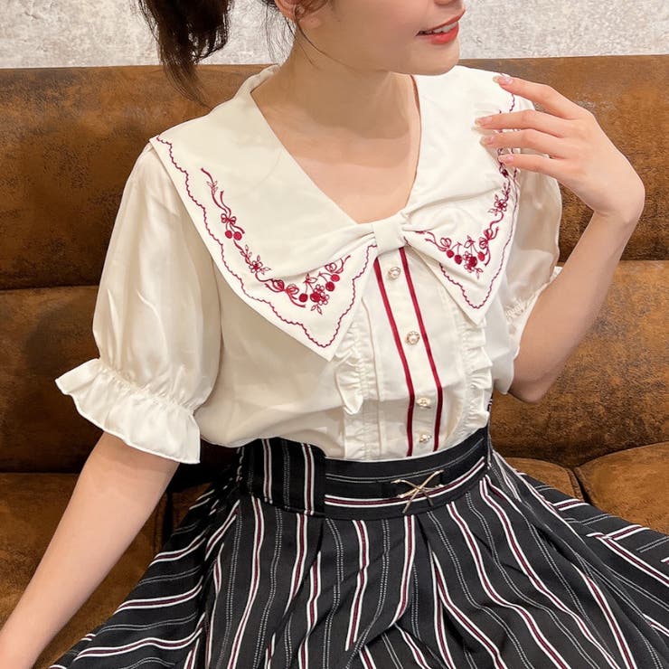 新品未使用　Jenny Fax ブラウス　刺繍　リボン　ハート　シースルー ロジータ ROJITA ワンポイント刺繍リボンブラウス （ピンク