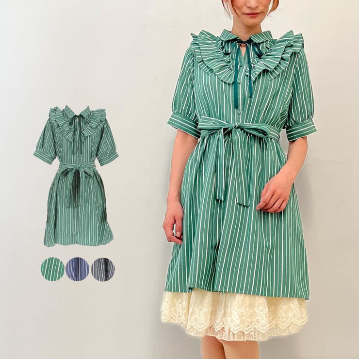 【5％OFF】 ストライプ柄ミニワンピース[品番：IGAW0002079]｜axes femme ワンピース