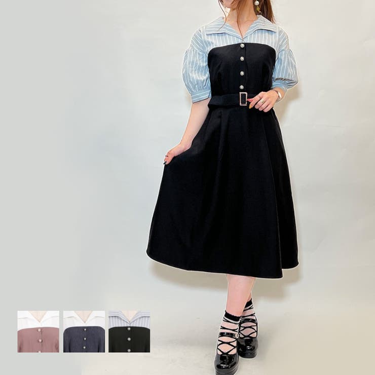 シャツカラードッキングＯＰ[品番：IGAW0002242]｜axes femme（アクシーズファム ）のレディースファッション通販｜SHOPLIST（ショップリスト）