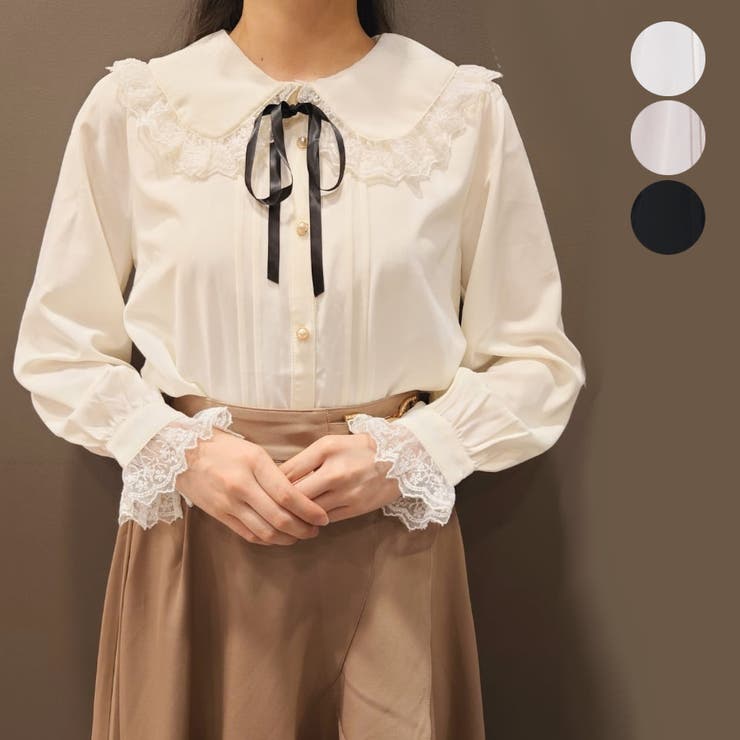 レースデザインビッグ襟BL[品番：IGAW0002789]｜axes femme