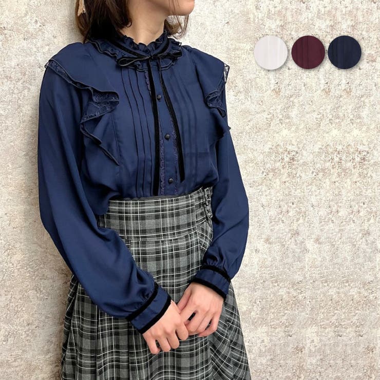 ベロアリボン付フリルＢＬ[品番：IGAW0002710]｜axes femme