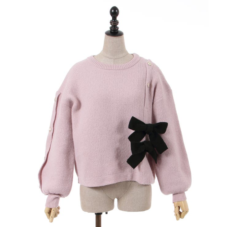 リボンデザイン肩あきニット[品番：IGAW0002942]｜axes femme  