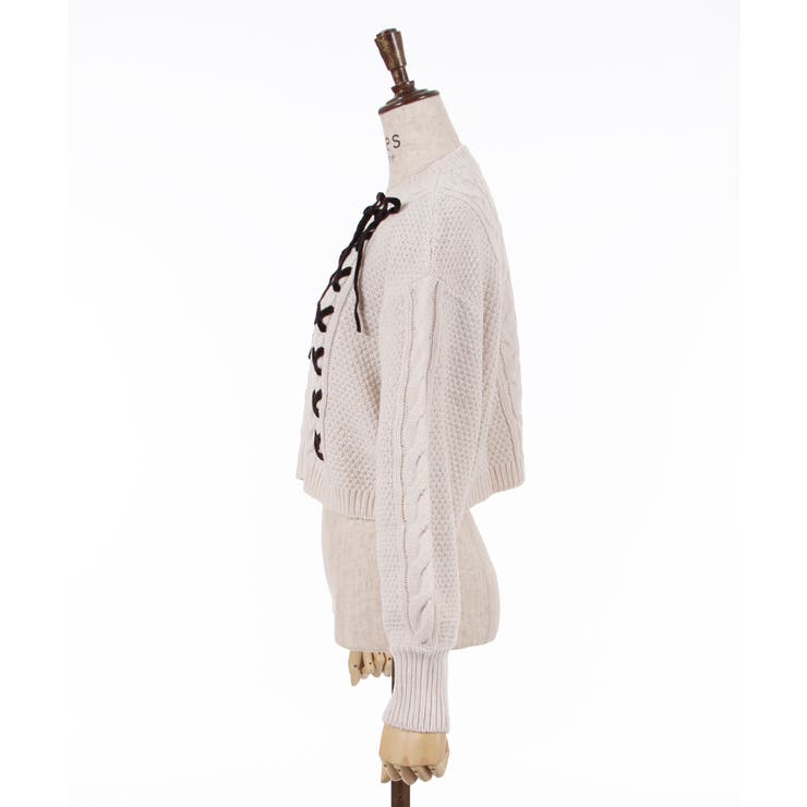 Wレースアップショートニット[品番：IGAW0002796]｜axes femme