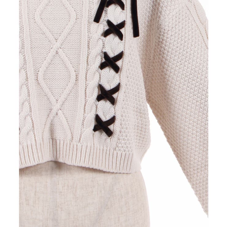 Wレースアップショートニット[品番：IGAW0002796]｜axes femme