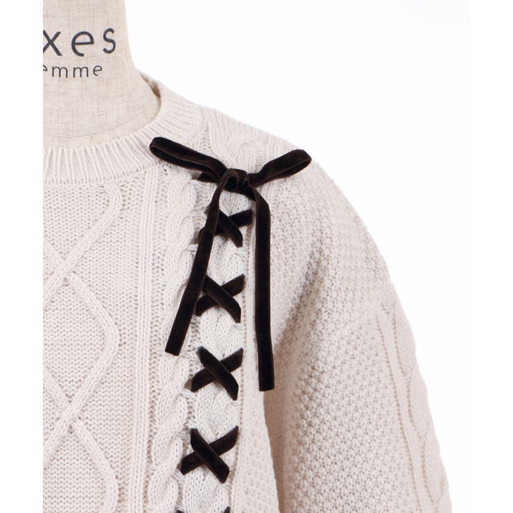 Wレースアップショートニット[品番：IGAW0002796]｜axes femme