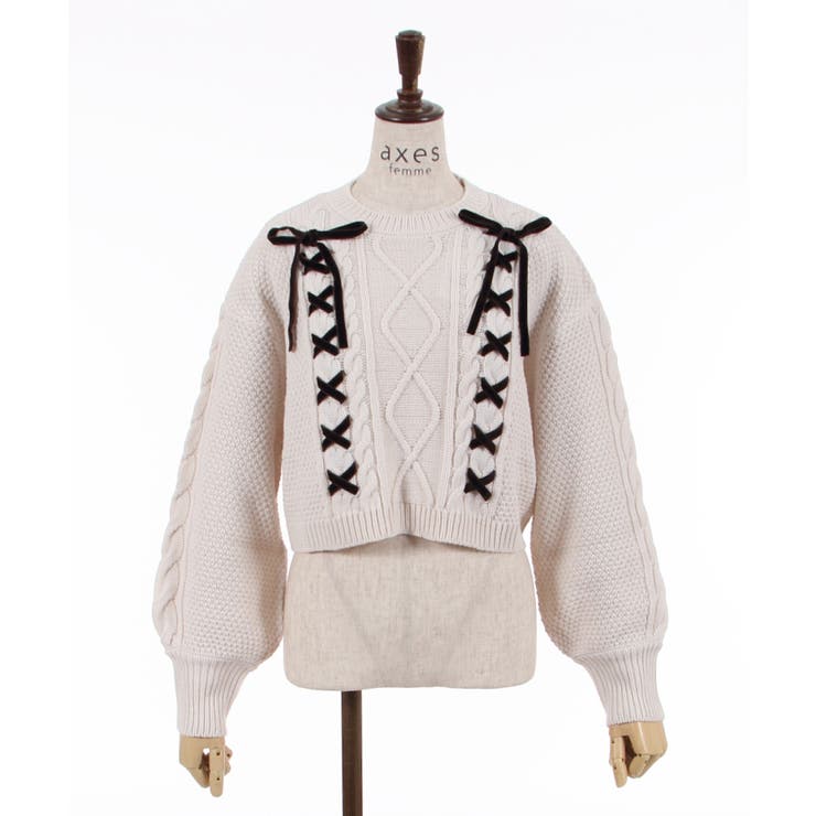 Wレースアップショートニット[品番：IGAW0002796]｜axes femme