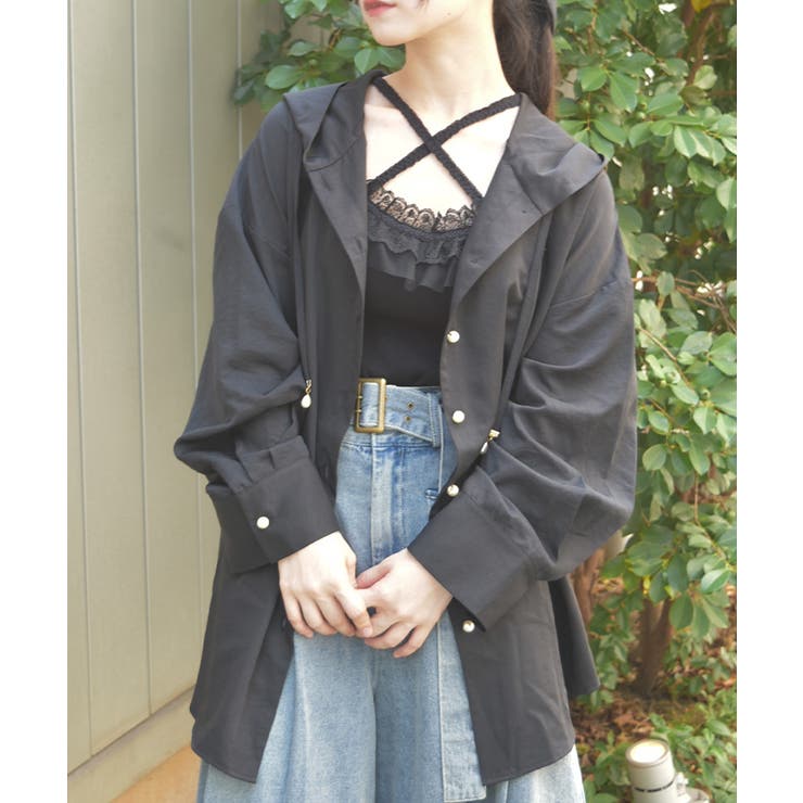 黒 | フード付きオーバーシャツ | axes femme