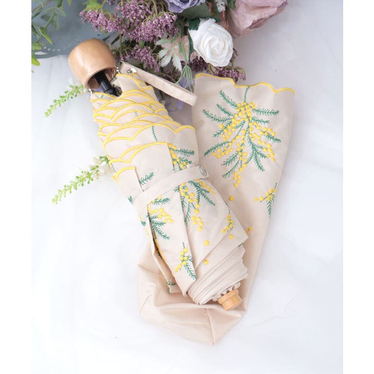 生成り | ミモザ刺繍晴雨兼用折傘 | axes femme