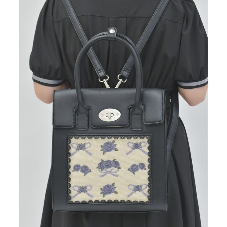 黒 | ローズ×リボン刺繍バッグ | axes femme