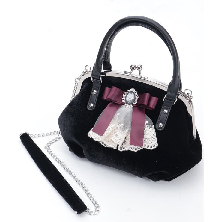 黒 | カメオ付リボンベロアバッグ | axes femme