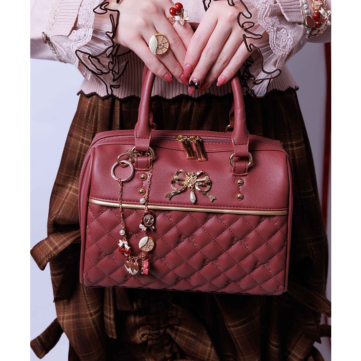 濃ピンク | リボン刺繍キルトボストン | axes femme