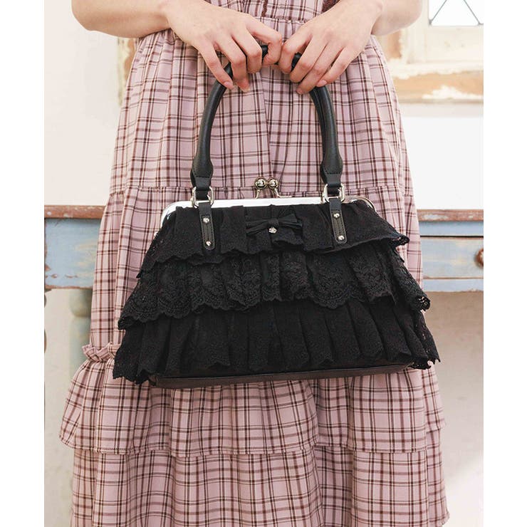 黒 | レースフリルがま口バッグ | axes femme