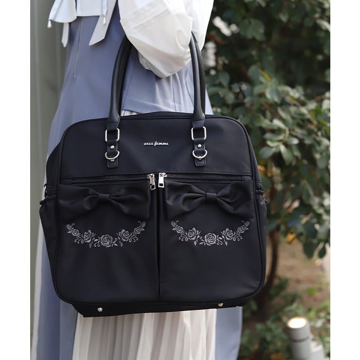 撥水ナイロンＷリボンボストン | axes femme | 詳細画像2 