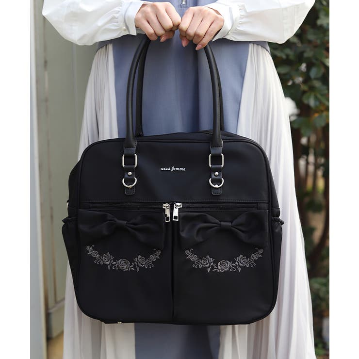 黒 | 撥水ナイロンＷリボンボストン | axes femme