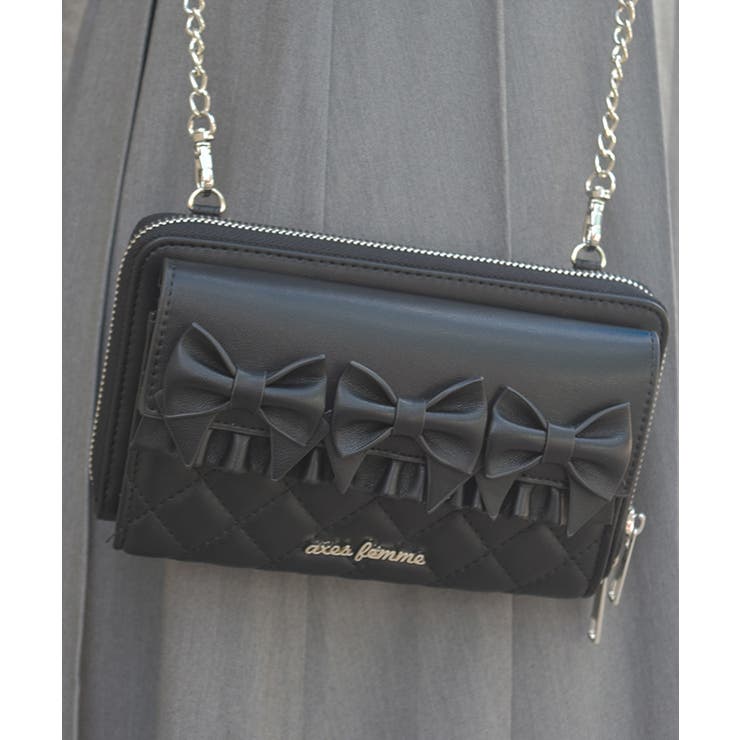 黒 | リボンキルトヨコ型ショルダー | axes femme