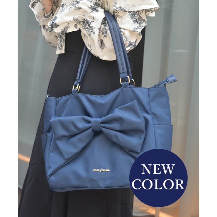 紺 | リボン付撥水ナイロントート | axes femme