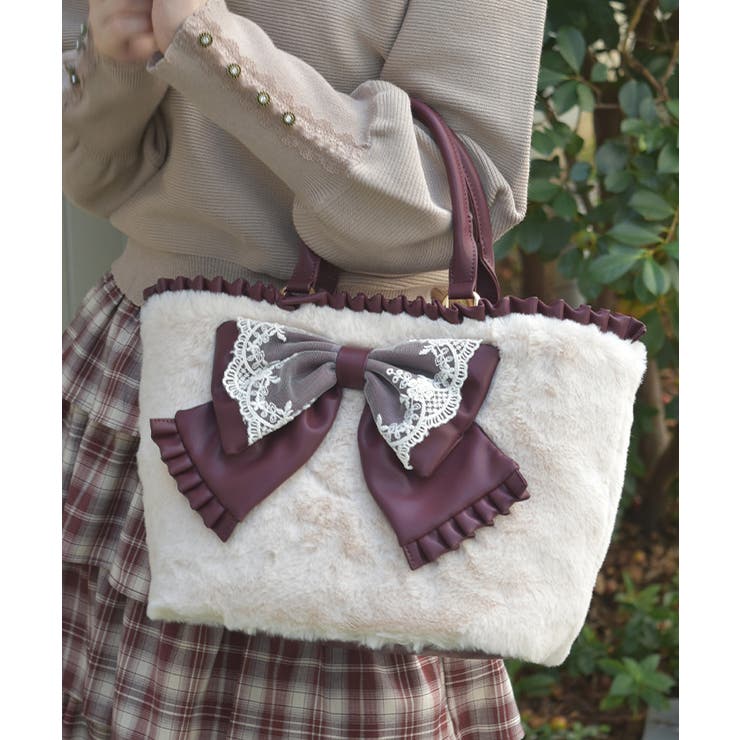 生成り | ビッグリボンファーバッグ | axes femme