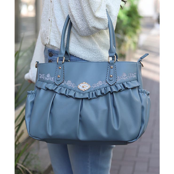 ブルー | ローズ刺繍フリルＡ４トート | axes femme