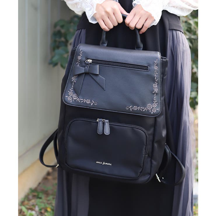 撥水ナイロン刺繍使いリュック | axes femme | 詳細画像5 