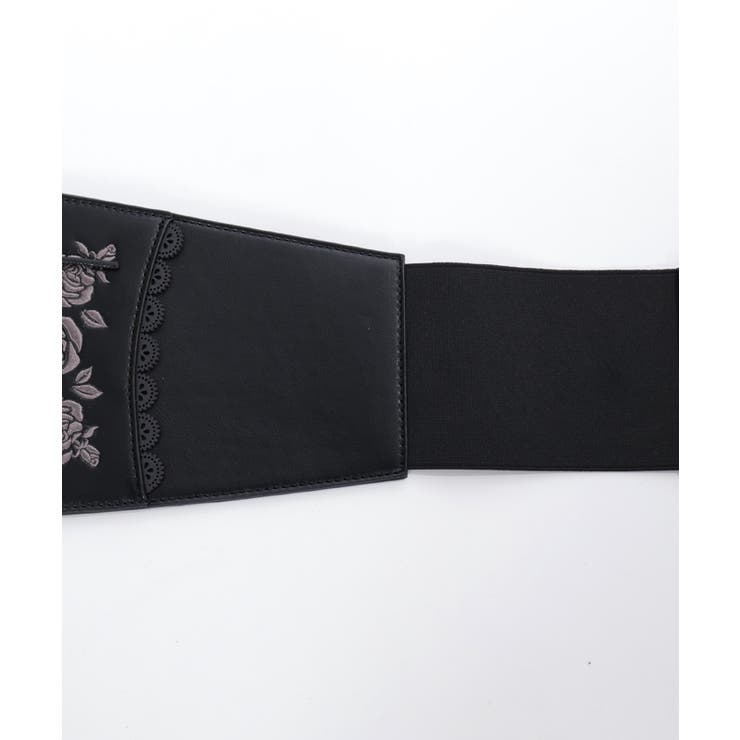 【ozzon】ポケット付き 薔薇の刺繍 コルセットベルト　黒 OZZON JAPAN / コルセット