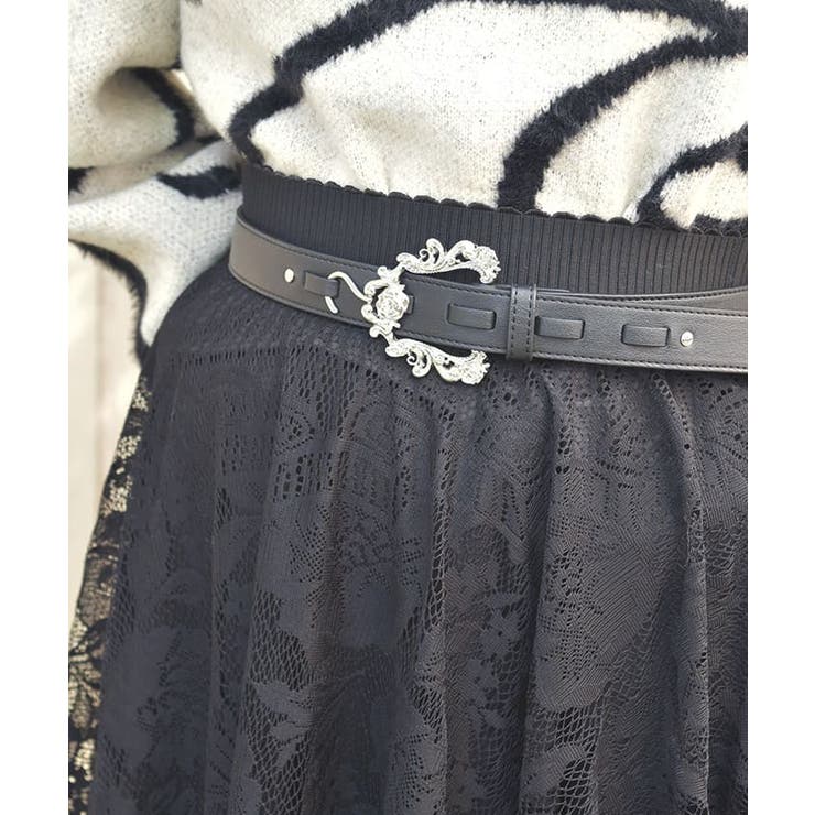 シルバー | 装飾フック金具合皮ベルト | axes femme