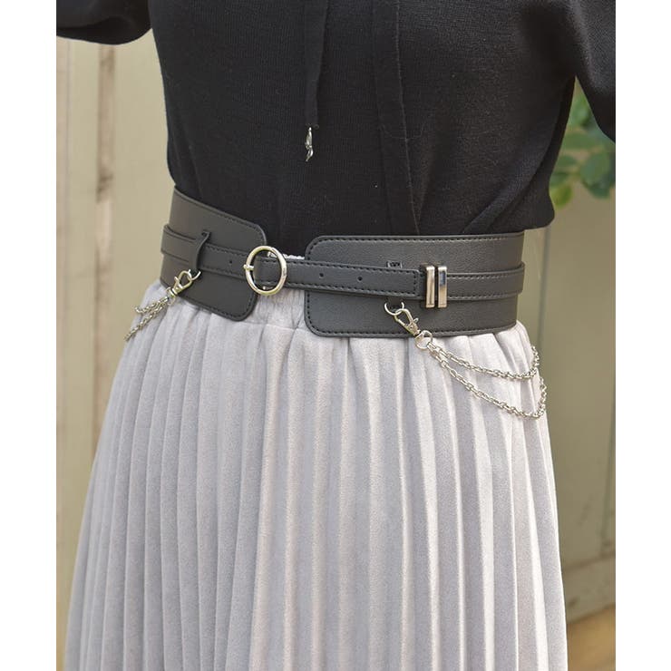 黒 | チェーン付き太幅合皮ベルト | axes femme