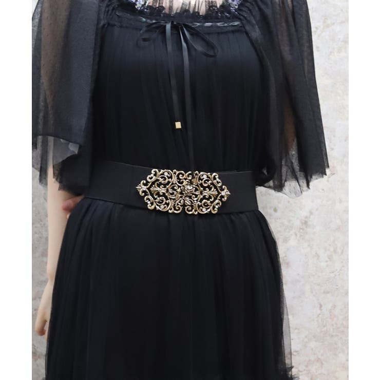 ゴールド | ローズモチーフ太幅ゴムベルト | axes femme