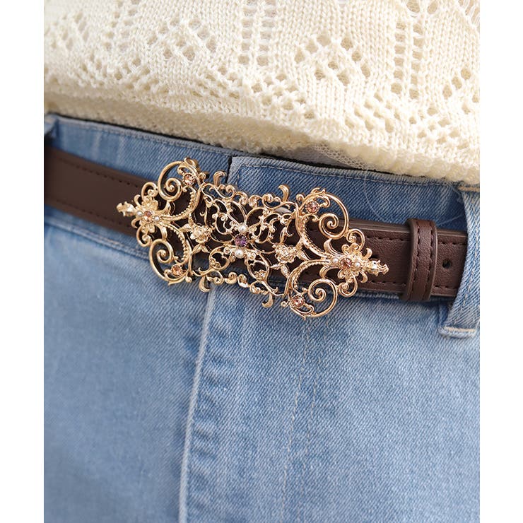 ゴールド | 蝶モチーフバックル合皮ベルト | axes femme