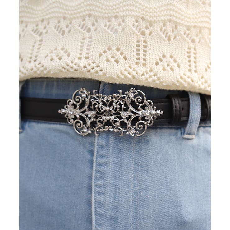 シルバー | 蝶モチーフバックル合皮ベルト | axes femme