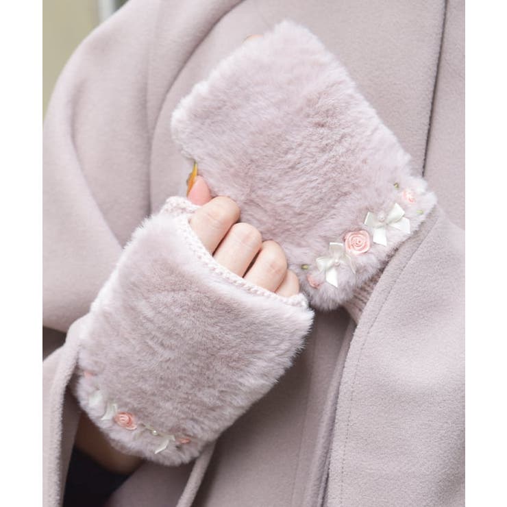 巻きバラ×リボンファー手袋 | axes femme | 詳細画像1 