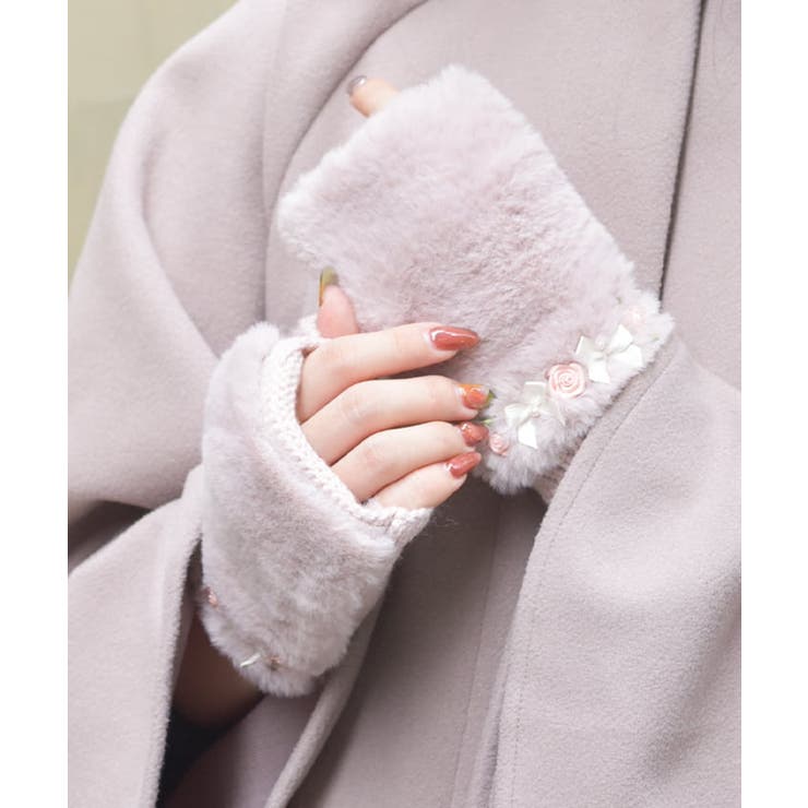 巻きバラ×リボンファー手袋 | axes femme | 詳細画像3 