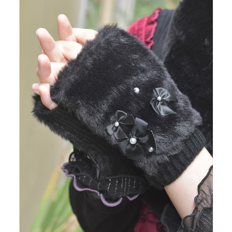 黒 | アソートリボンファー手袋 | axes femme