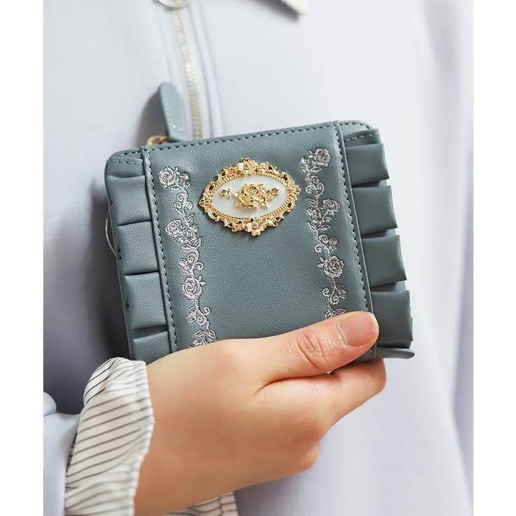 ローズ刺繍フリルミニ財布 | axes femme | 詳細画像1 