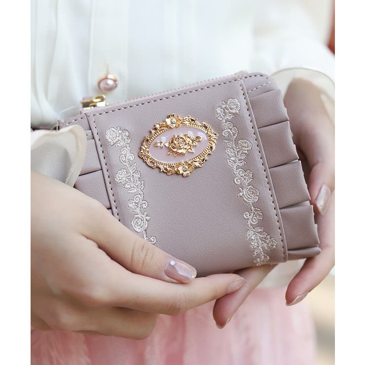 ピンク | ローズ刺繍フリルミニ財布 | axes femme