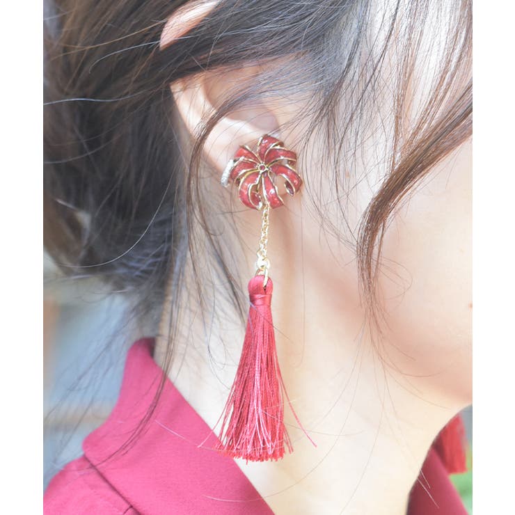 825◇彼岸花イヤリング＆襟クリップ ゴールド axes femme アクシーズ 825◇彼岸花イヤリング＆襟クリップ ゴールド axes femme