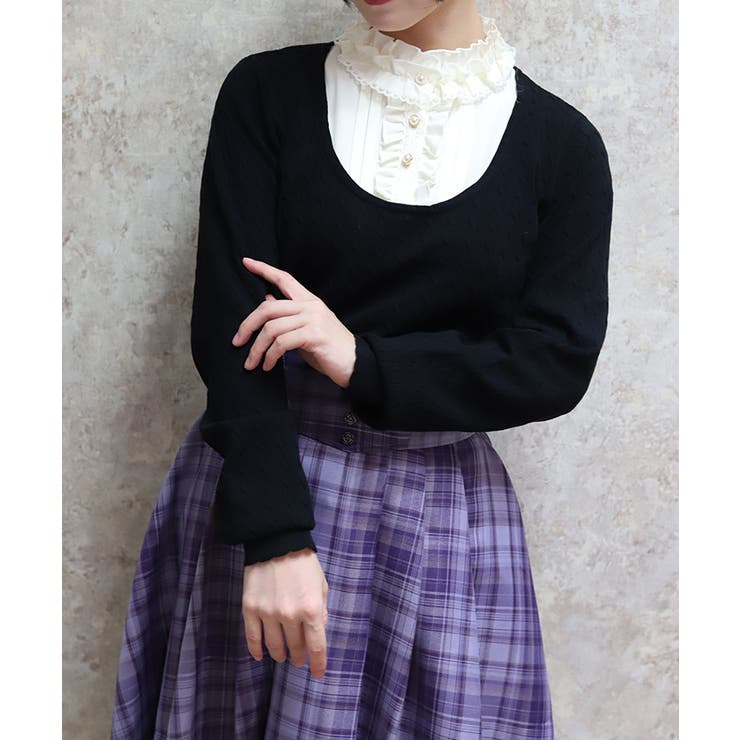 黒 | ブロッキングニットプルオーバー | axes femme