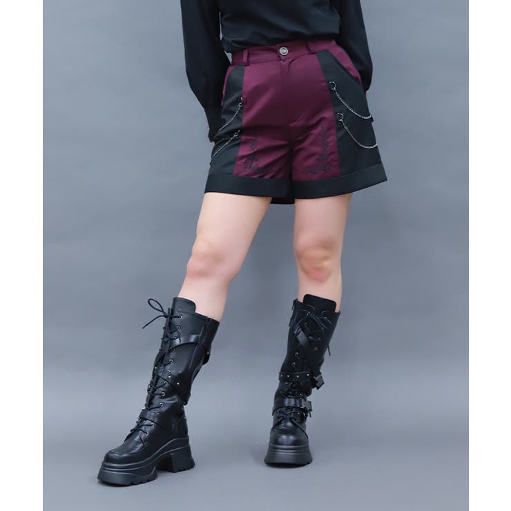 ワイン | 刺繍バイカラーショートパンツ | axes femme