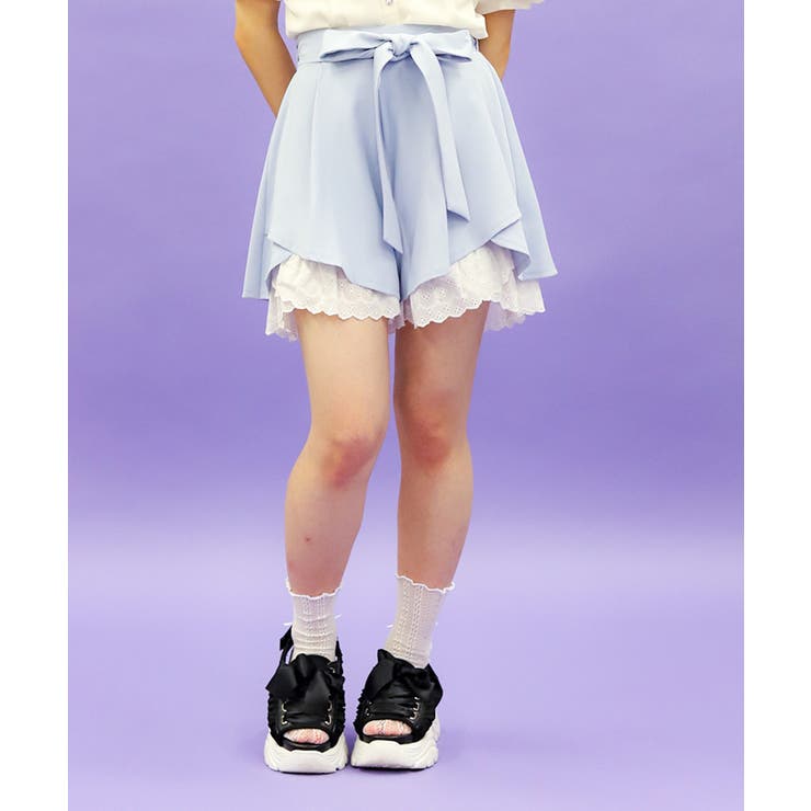 サックス | コットン裾フリルキュロット | axes femme