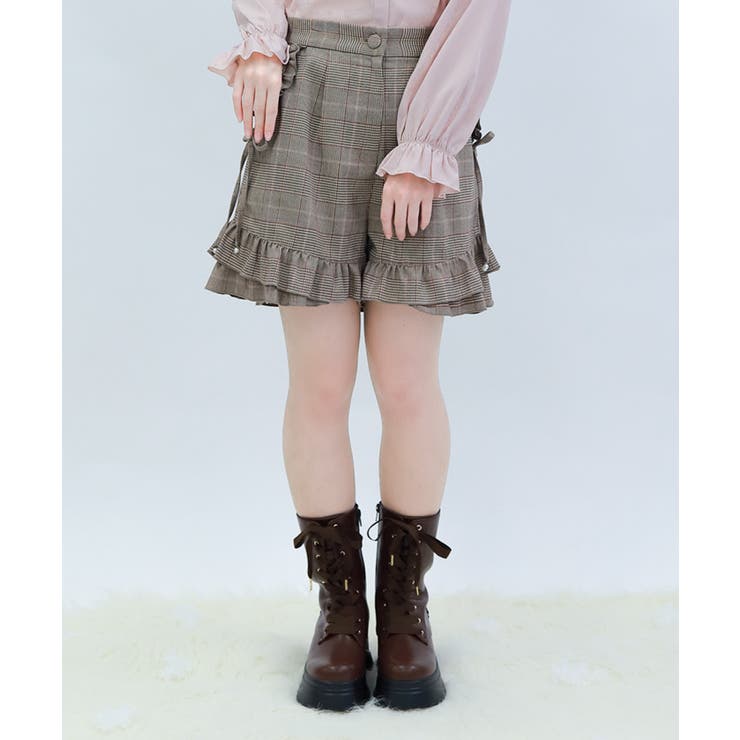 茶 | リボン付き裾フリルショーパン | axes femme