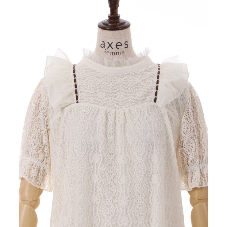 axes femme トップス　肩リボン　レース　フリル　ホワイト リボン×レース×フリルプルオーバー | outlet | axes femme