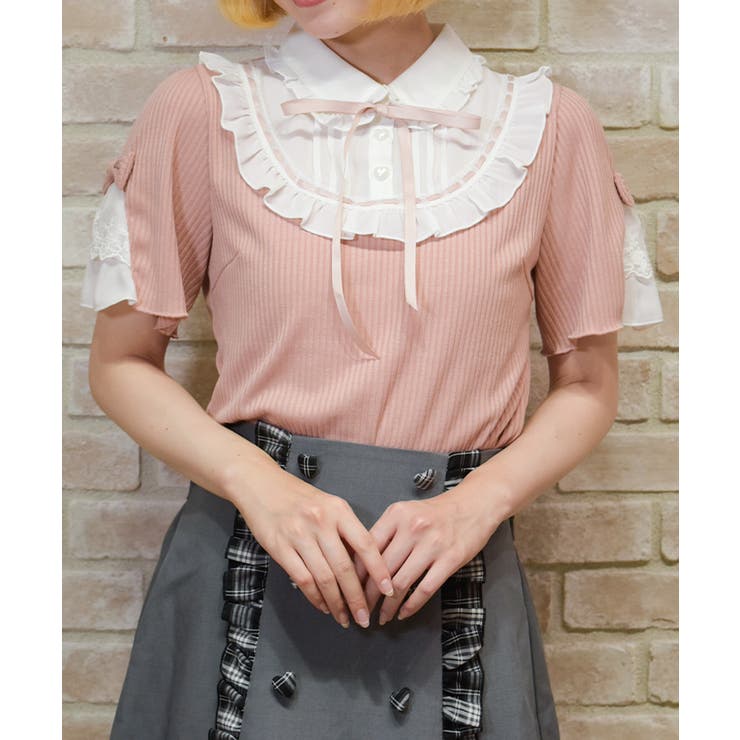 ピンク | ヨークフリルブロッキングプルオーバー | axes femme