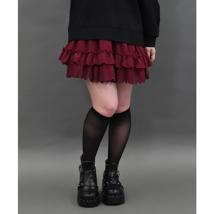 ワイン | 裾レースフリルミニスカート | axes femme