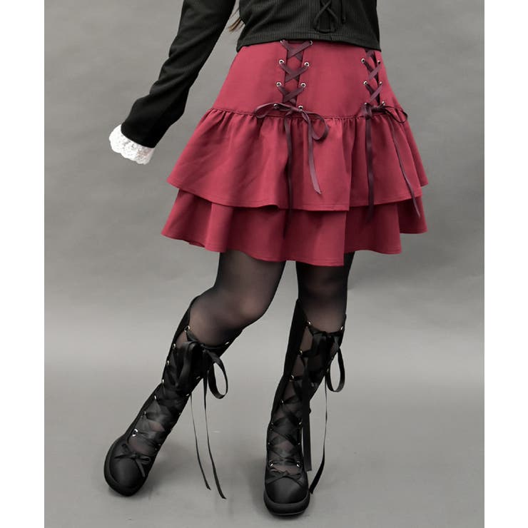 ワイン | レースアップフリルスカート | axes femme